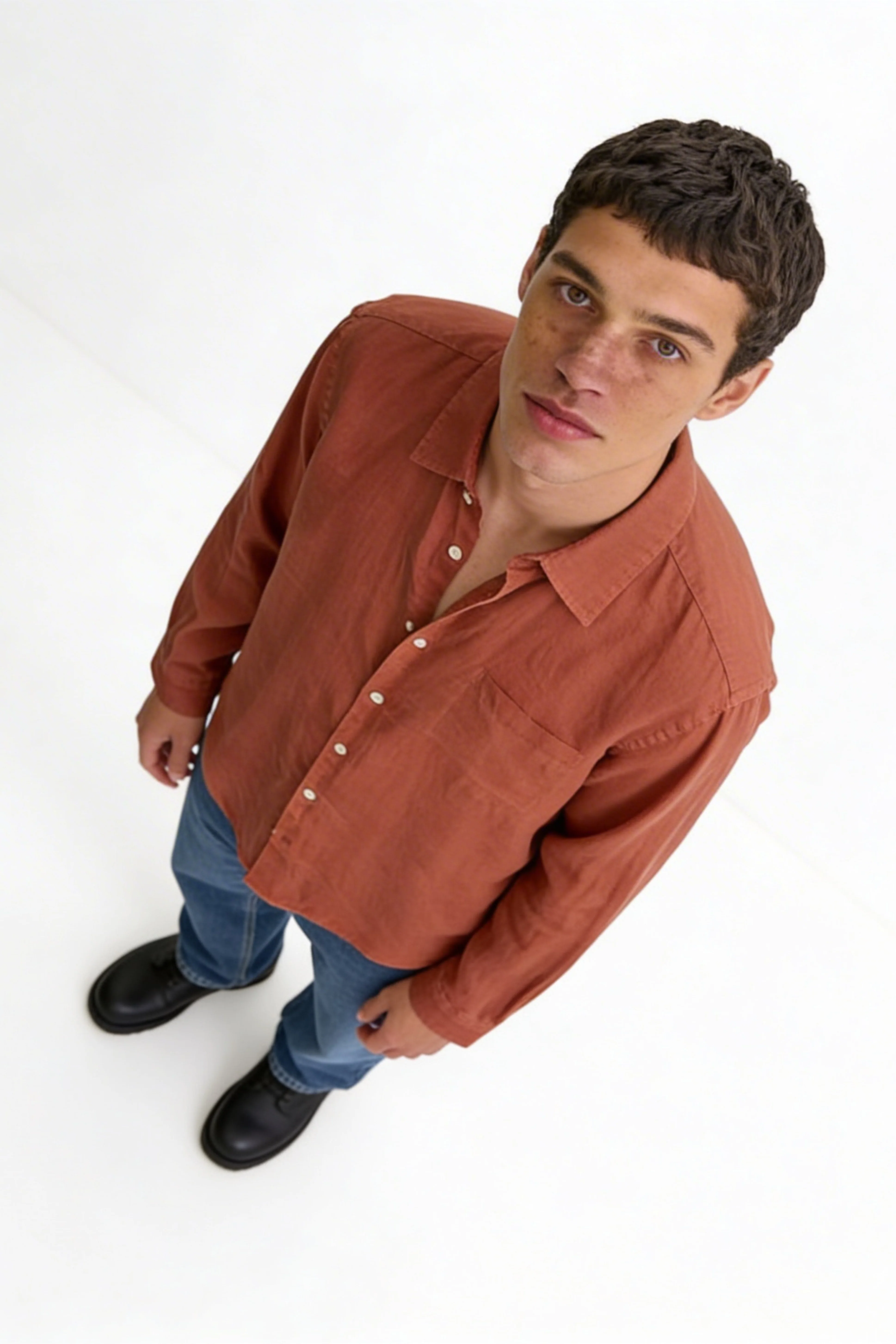Peach Brown Linen Shirt - Image 11