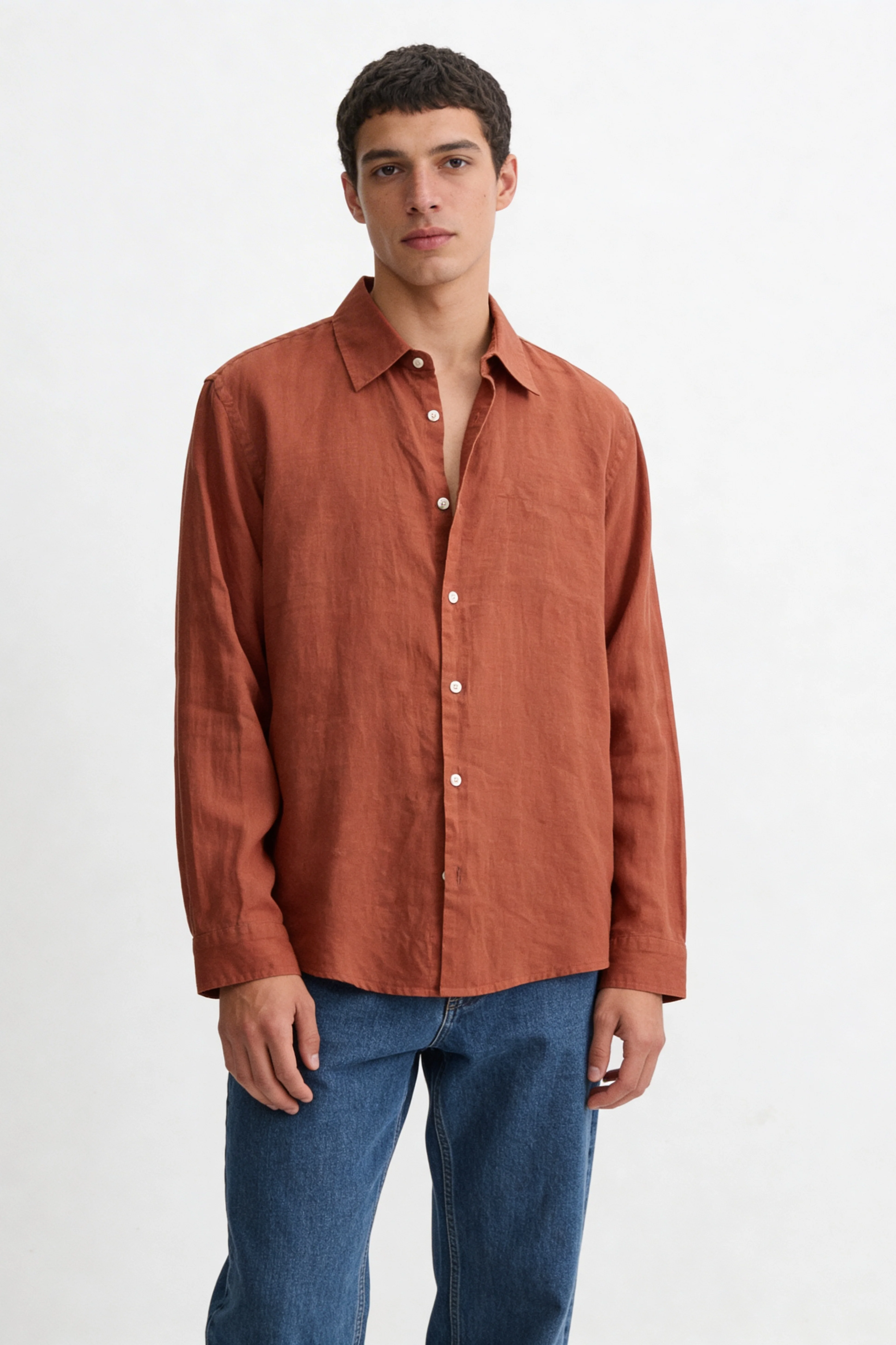 Peach Brown Linen Shirt - Image 3