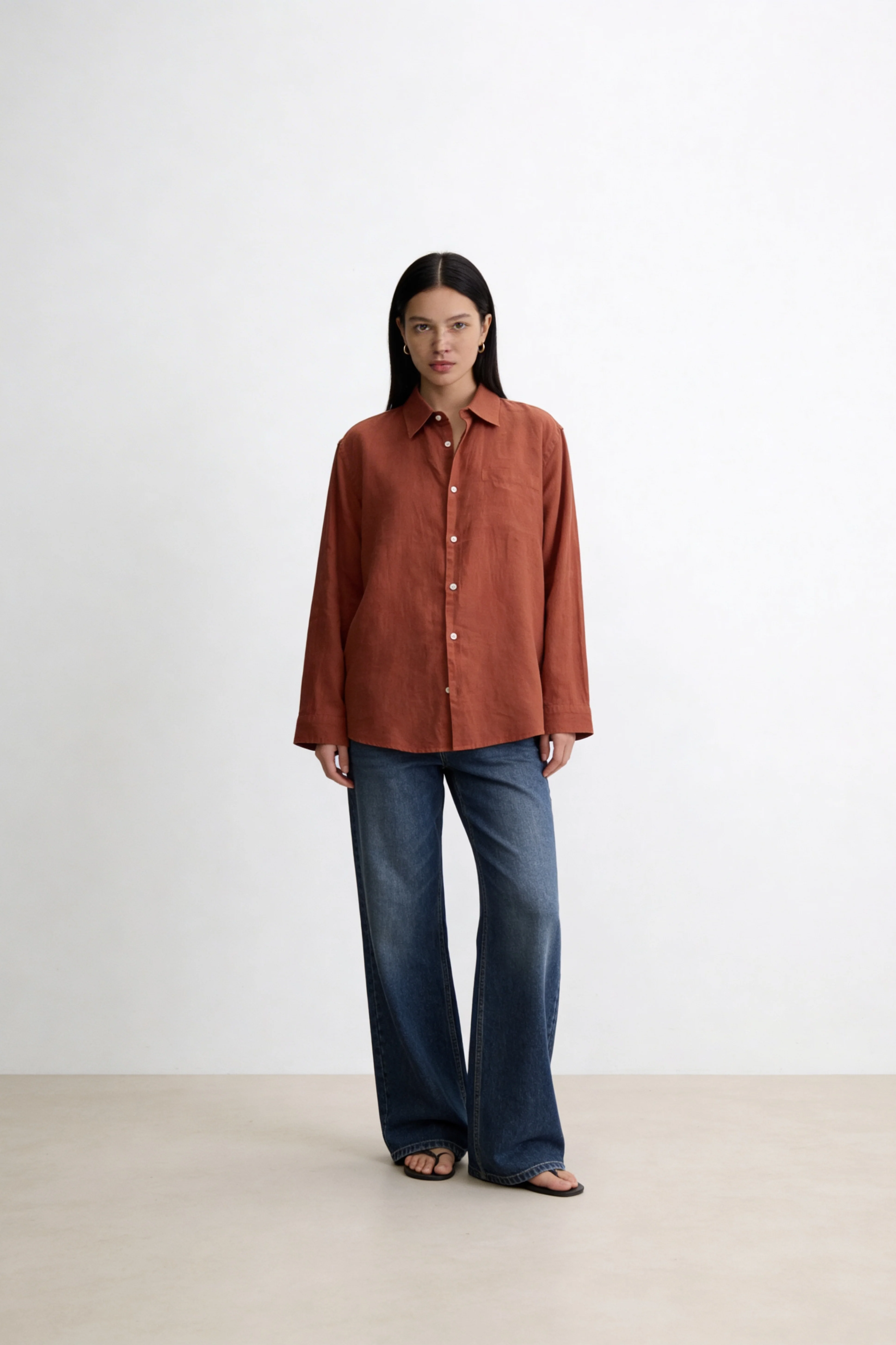 Peach Brown Linen Shirt - Image 4