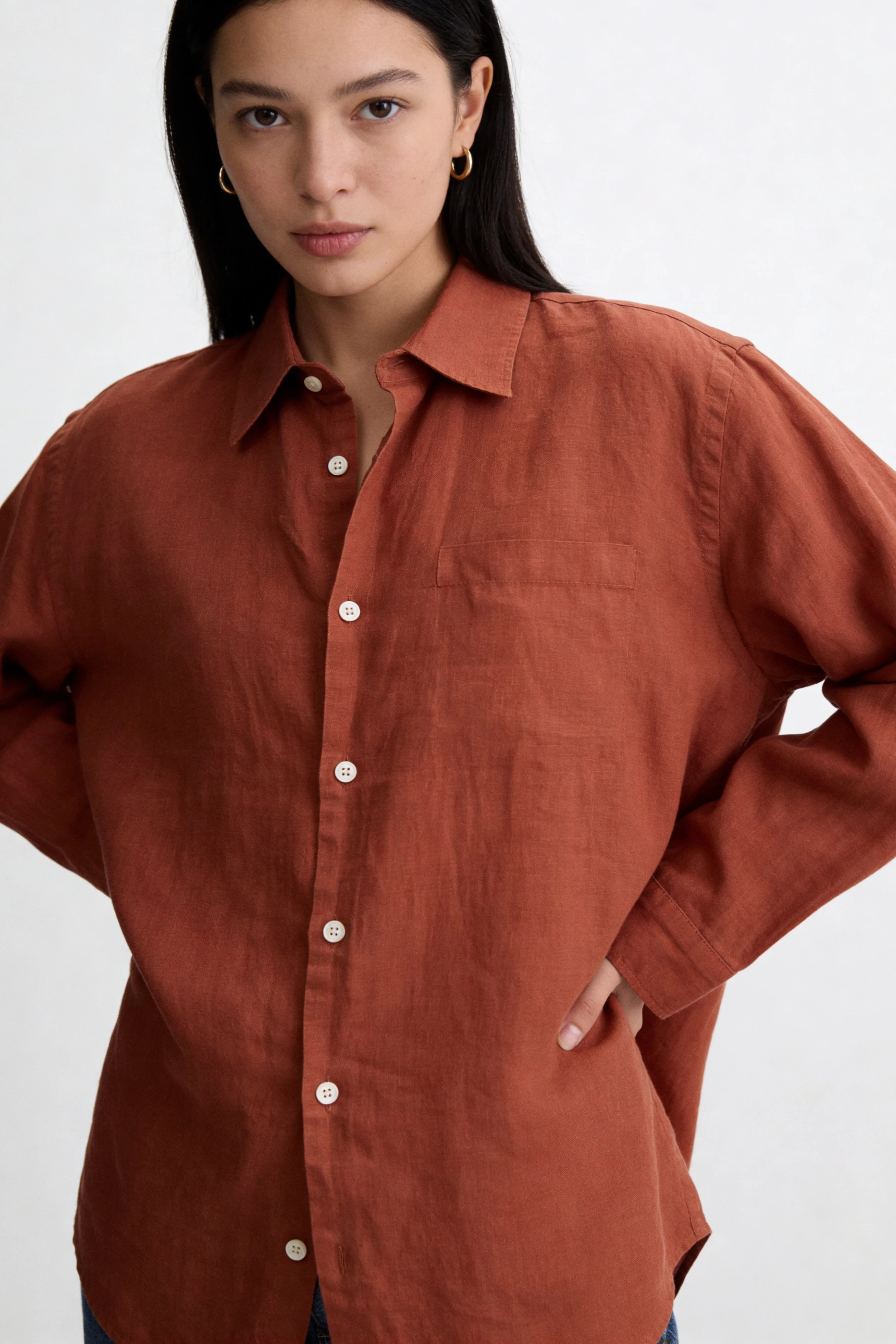Peach Brown Linen Shirt - Image 7